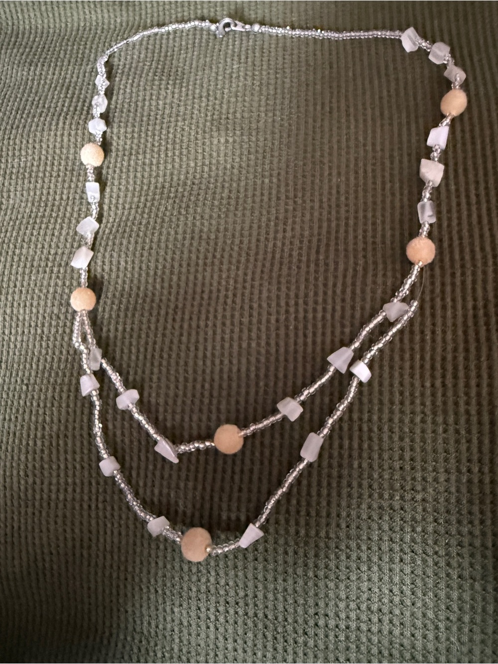 Multi-Strand Beige and White Beaded Necklace